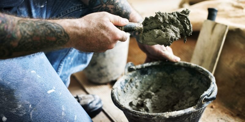 Handyman prepare cement use for construction
