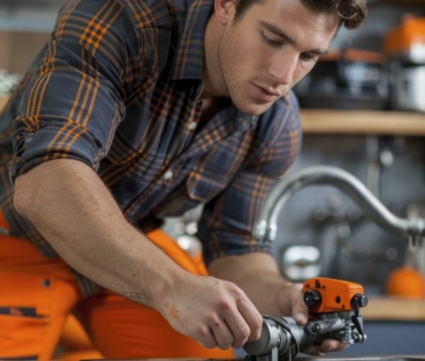 DIY plumbing fix: Action shot of a young White man tightening pipes under a sink, with plumbing tools and parts visible in a detailed shot. Perfect image for grabbing attention and for advertising. --chaos 12 --ar 2:3 --style raw --stylize 150 Job ID: c9e7ed09-715e-4d4b-bf08-d93e204bc41d