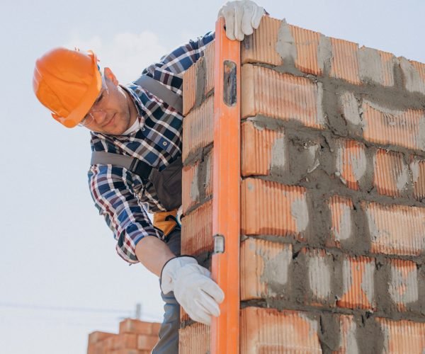Young craftsman building a house